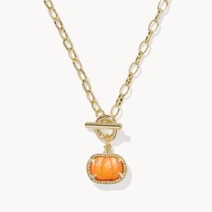 Kendra Scott Pumpkin Gold Link and Chain Necklace in Orange Mother-of-Pearl